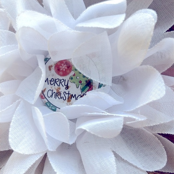 Dog Bow Merry Christmas White Flower Red Adjustable Stretch Collar S/M - Picture 2 of 4